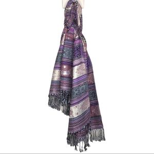 PASHMINA Tassle Trim Shawl/Scarf Purple/Gold One Size